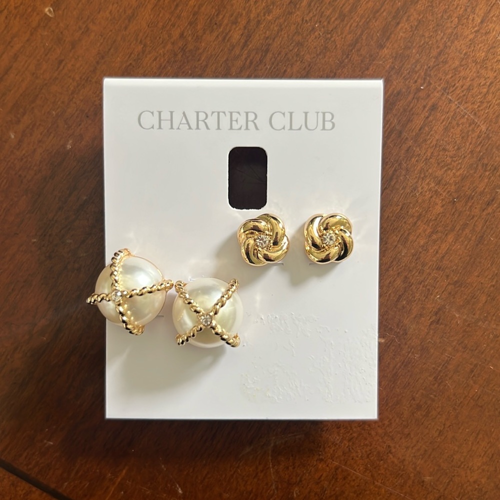 NEW Charter Club Set of 2 Pair Goldtone Earrings for Pierced Ears